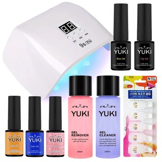 유키 내맘대로 젤네일 세트 120W 프로 젤램프 알뜰살뜰 세트, 1세트, 젤3종+120W프로램프+탑/베이스+클리너/리무버+쏙클립