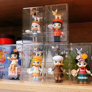 透明展示盒 公仔收納盒 盲盒收納盒 扭蛋收納盒 防塵收納 玩具收納, 1個, 公仔無痕貼×3個