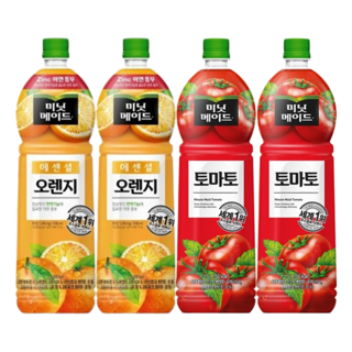 [한번에먹자] 과즙음료 1.5L 2종 혼합세트 ( 미닛메이드 오렌지 + 미닛메이드 토마토 ) 사무실음료 가정용 과일음료 대용량 식자재 오렌지주스 토마토주스, 4개