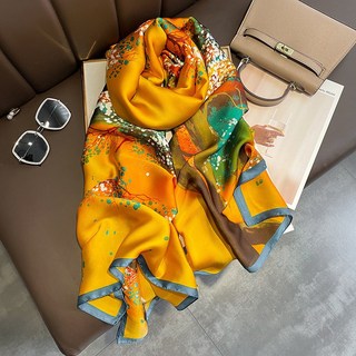 復古民族風仿真絲長巾披肩 春秋薄款防曬透氣絲巾