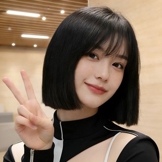 Novah 여성 내추럴 스트레이트 단발 통가발 앞머리 보브컷 패션 가발 가발망 포함, 1개, 브라운블랙