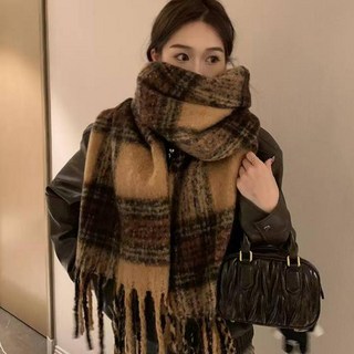 RoseAria 남녀 공용 빅 체크 니트 목도리