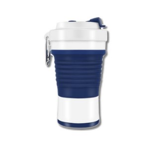 加贈刷具 矽膠折疊杯 750ml 環保咖啡杯 矽膠摺疊杯 隨行杯 吸管杯 環保折疊杯, 白+深藍, 1個