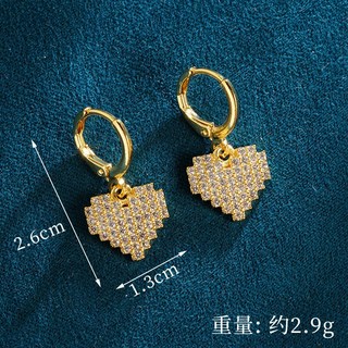 古法越南沙金心形耳環，輕奢微鑲鋯石愛心耳環，個性百搭不掉色耳環
