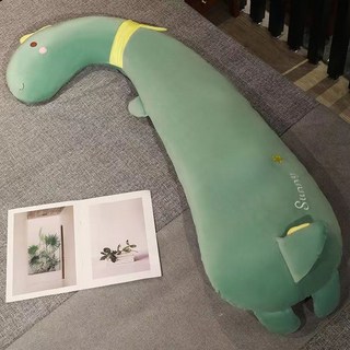 冰豆豆長條抱枕 恐龍造型長枕 睡覺抱枕 床頭靠背 夾腿抱枕 可愛毛絨玩偶, 綠色恐龍-親膚超柔款,1米 【兒童款獨立內膽可拆洗】, 綠色恐龍