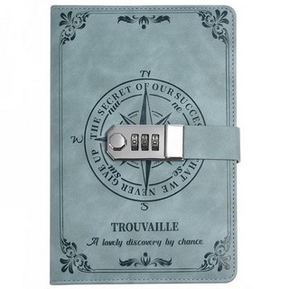 디루아 빈티지 비밀 일기장 자물쇠 다이어리 잠금 노트, 1개, 스카이블루