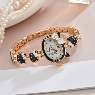 新款氣質貓形手錶女款可愛兒童學生鋼帶電子石英錶