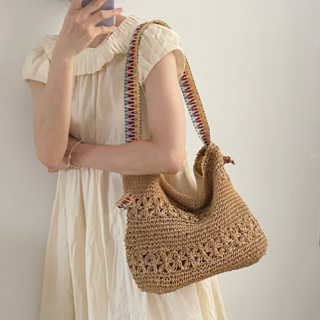 COZYWAVE 여행용 가벼운 여름 숄더백 라탄가방