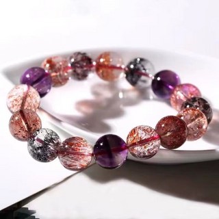 鎮瀾宮 過爐加持 天然超七水晶手鏈女 金草莓晶 粉水晶 紫髮晶 多彩水晶手串