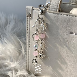 [키치무드/2col] 코니 엔젤 비즈 하트 실버 키링