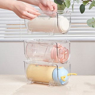 투명 텀블러 정리함 싱크대 수납 와인렉 젖병건조대 보관함 거치대, 3구(2개입), 2개
