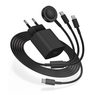 루미아코어 애플워치 무선 충전기 C타입 20W c타입 고속 충전기 8핀 3ni1고속충전케이블, 1세트, 블랙