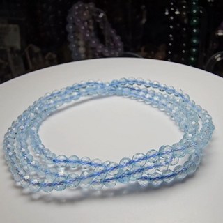 靈石有約 藍托帕石圓珠切面多圈手鍊 4mm 水晶飾品