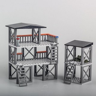 二戰軍事基地積木 中國軍事基地積木前線戰場陣地監獄碉堡哨塔房子男孩拼裝玩具禮物 軍事積木 二戰 系列, 1個, AC軍事基地哨塔