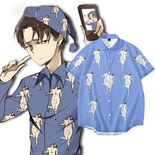 新款 睡衣 進擊的巨人兵長 周邊利威爾cos短袖T二次元動漫日系睡衣襯衫潮