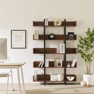 상도가구 제련공단 책장 사각프레임 선반 수납장, 5단, 월넛+블랙F