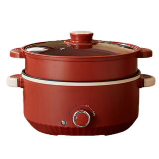 LOVFIR 다용도 미니 멀티쿠커 전기냄비 프라이팬 라면포트 원터치 압력 솥밥, 붉은색, 24cm, 3L, 1개