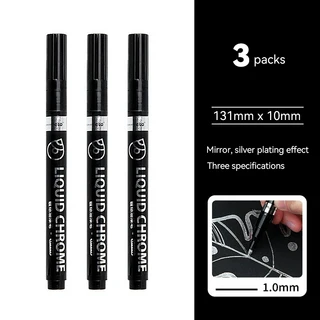 0.8 1 2mm 크롬 미러 마커 펜 DIY 반사 액체 페인트 실버 터치업 금속 모델 페인팅 마킹, 01 3Pcs 1mm Silver