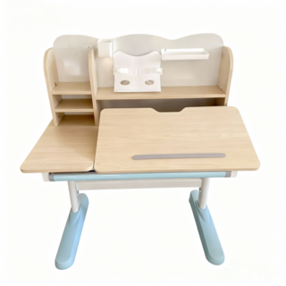 實木手搖升降成長書桌, 豪華書桌純白鋼琴烤漆100cm