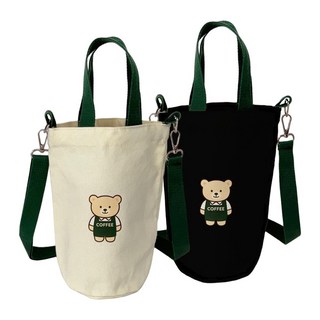 티모바 1+1 텀블러 물병 가방 크로스백 에코백 물통 파우치, 1세트, 곰돌이 스몰 아이보리+블랙