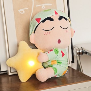 漫貓【現貨】正版蠟筆小新發光公仔抱枕 靠墊 毛絨公仔 娃娃 新之助 交換禮物, 睡衣小新_抱星星