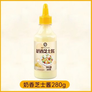 精選果醬奶香芝士醬擠壓瓶，適用於麵包、牛乳、三明治、炸雞，家用沙拉醬及韓式奶油料理, 1個, 奶香芝士醬280克