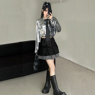 K-POP 걸그룹 댄스복 치어리더 공연복 공연의상 섹시 실버 탑 가죽 점프수트