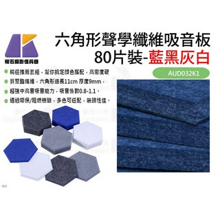 【KEYSTONE 六角形聲學纖維吸音板80片裝-藍黑灰白】吸音棉 隔音棉 天花板 收音 AUD032K1