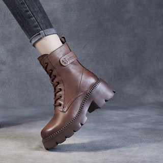 厚底馬丁靴女 2025 春秋新款 真皮高跟短靴