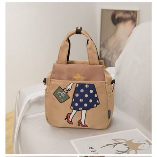 尼龍防水三用女包 輕便耐磨大容量日常斜背包, 卡其色,長26寬14高25