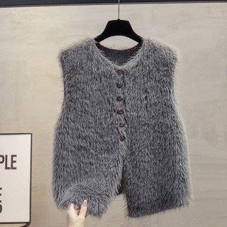 쁘띠꼬모 여성 페이크퍼 버튼 포인트 따뜻한 털 조끼 데일리 레이어드 H5111501