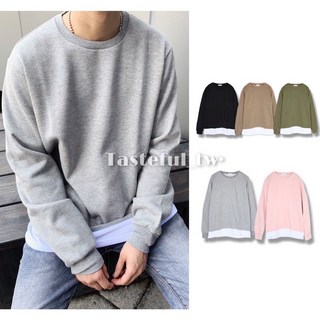 Tasteful_tw 韓國秋冬假兩件刷毛落肩大學Tee (5色)