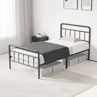 KURUA 빈티지 철제 침대 프레임 간편 조립 견고함, 블랙