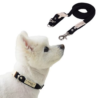 [패키지할인] [목줄 무료이름각인] 순면 강아지 고양이 목줄 + 핸즈프리 리드줄 세트, M (15mm), 20mm2.5M, 블랙, 1개