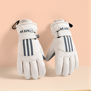 MJ21 겨울 스마트폰터치 남여공용 방한 스키 보드장갑, 1세트, 크림화이트