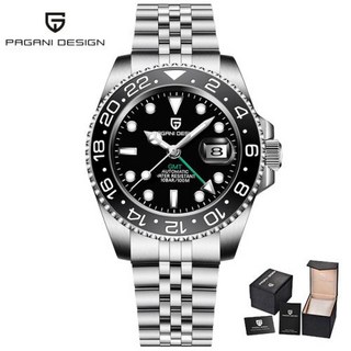 PAGANI DESIGN 남성용 럭셔리 GMT 시계 세라믹 링 316 스테인레스 스틸 사파이어 유리 남성용 자동 시계 2023 패션 40mm, 10) Jubilee Black
