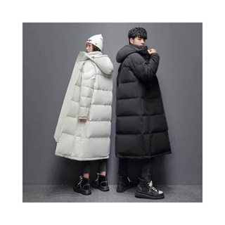 羽絨外套男女過膝長版情侶款，大尺碼白鴨絨防風保暖加厚連帽禦寒棉服