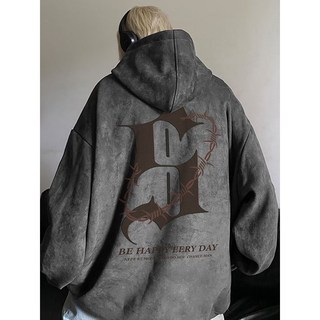 男士麂皮絨連帽衛衣，寬鬆休閒外套