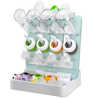 젖병 건조대 수직 스탠딩 젖병 건조대 랙 홀더-조리대용 공간 절약형 젖병 건조대-최대 12개의 젖병 및 컵을 보관할 수 있습니다., White+Blue