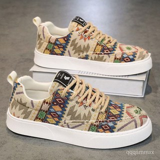 民族風帆布鞋 黑低 男鞋 情侶款 男生板鞋 男女休閒鞋 潮鞋 男士黑色休閒板鞋