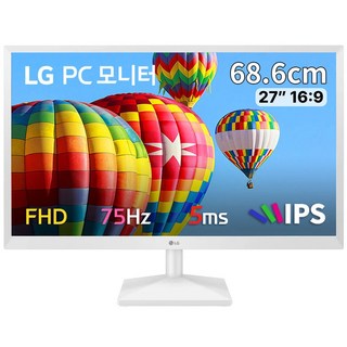 [LG전자 공식인증점] LG 27MN430HW 68cm(27인치) FHD IPS 75Hz 5ms 화이트사무용모니터, 69cm