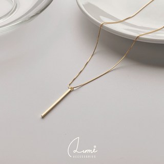 ALUMI 約定 s925純銀鍍金方條墜飾短項鍊 - 簡約時尚純銀項鍊