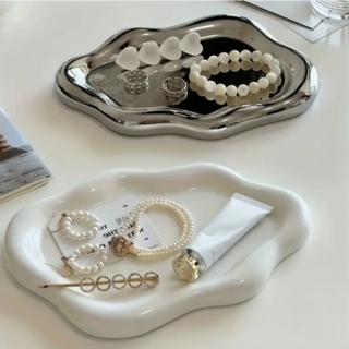 감각적인 곡선 디자인 세라믹 구름 트레이 정리함, 1개, 화이트