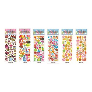 萱寶媽咪baby童裝館 聖誕節泡泡貼3D立體水晶寶石貼紙，閃亮燙金鑽石裝飾，多款動物交通工具造型泡綿立體貼紙, 043甜點系列貼紙(隨機5入出貨)