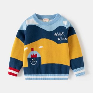 자동차 소년용 이중 두께 풀오버 스웨터 - 2025 가을 겨울 아동용 만화 줄무늬 자카드 니트웨어, 5-6-130, 4)4)  - 5-6-130