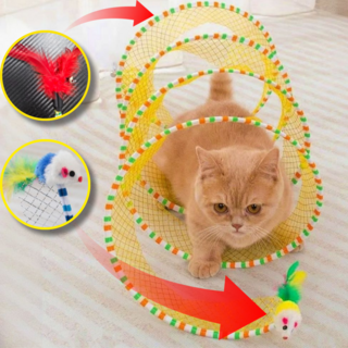 펀펀캣터널 고양이 장난감 쥐 인형 깃털 방울 사냥놀이, 1개, 노랑