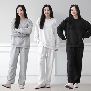 1+1 맨투맨 고급 상의+하의 세트 빅사이즈 오버핏 박시 남녀공용 긴팔티 여성 와이드 밴딩 팬츠 여자 트레이닝세트 츄리닝 세트 데일리 운동복 간절기 편한 실내복 실외복