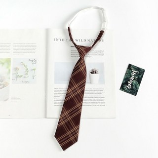 jk領帶 日系領結 棕色條紋免打結領帶 女學院風裝飾 酒紅色dk襯衫男生休閑, 莧紅格子款領帶