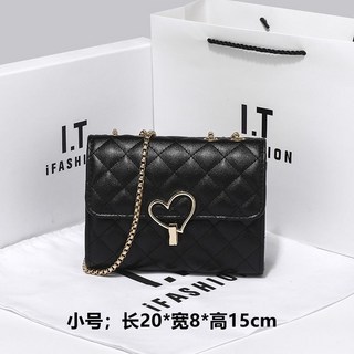 菱格鏈條斜挎包 小CK風格學生單肩包, 黑色-小號
