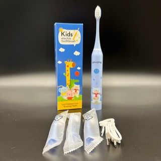 【youlijing】兒童電動牙刷 卡通可愛造型 6-12歲適用 柔軟刷毛 智慧震動 換牙期潔牙推薦 藍小熊1入+4刷頭, 藍小熊1入+4刷頭(可使用1年份), 1套, 1個裝